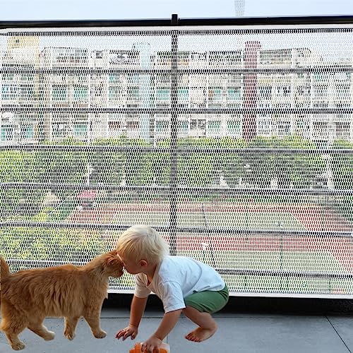 Banister Guard-15ft x 3ft Thick Safety Net for Kids, Pets Balcony Rails, Apartment Cat Stair Guard (White)