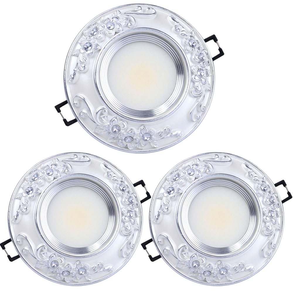 Downlight LED empotrable Plateado Regulable de 4,3 Pulgadas con embellecedor difusor, 3 temperaturas de Color Ajustables (3000K/4000K/6000K), luminaria Redonda para Techo, IDE,5W