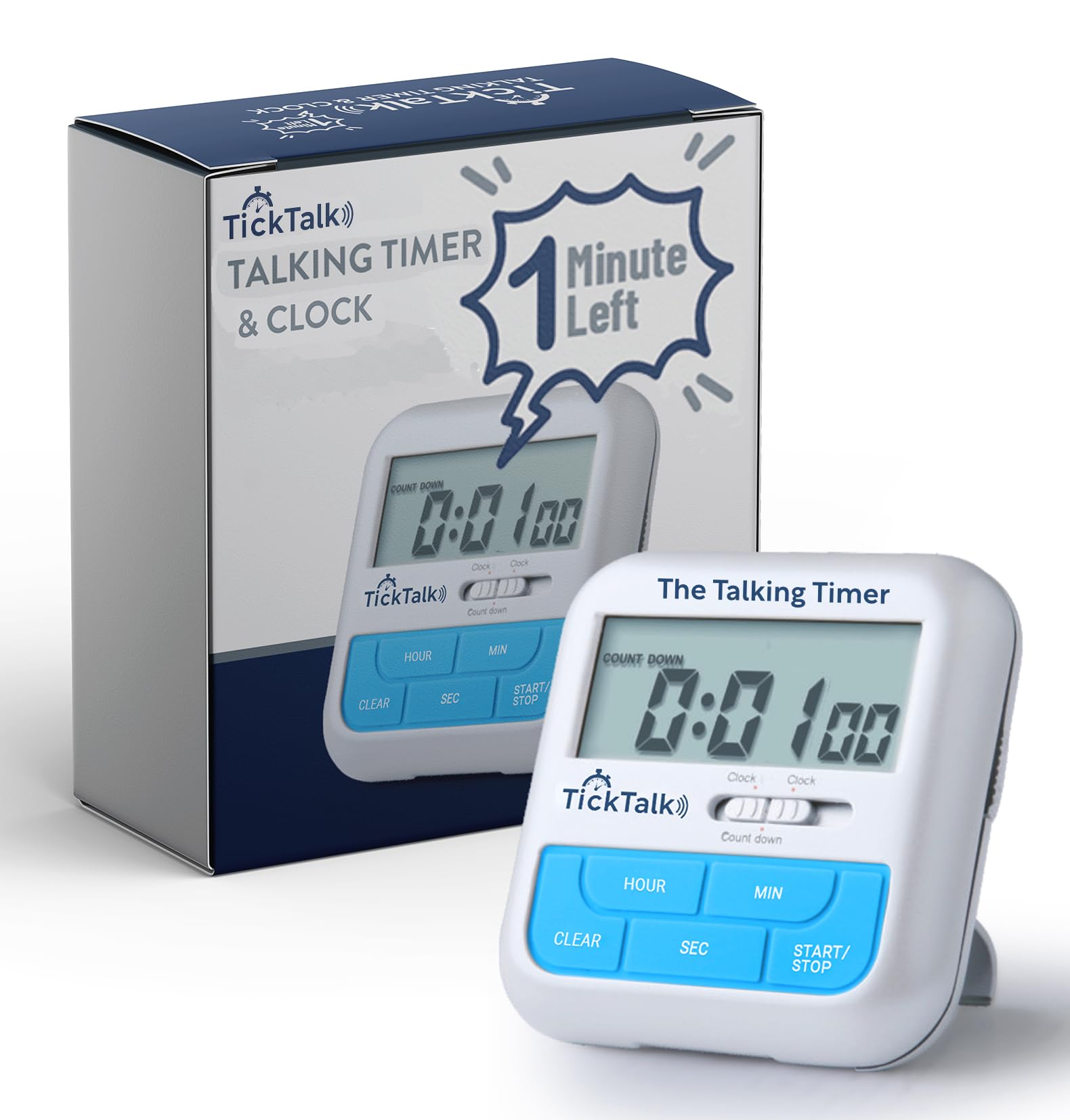 TickTalk Talking Timer and Clock. Keep Kids or Yourself on Schedule. Great Alternative to a Visual Timer. No Need to Look at it!