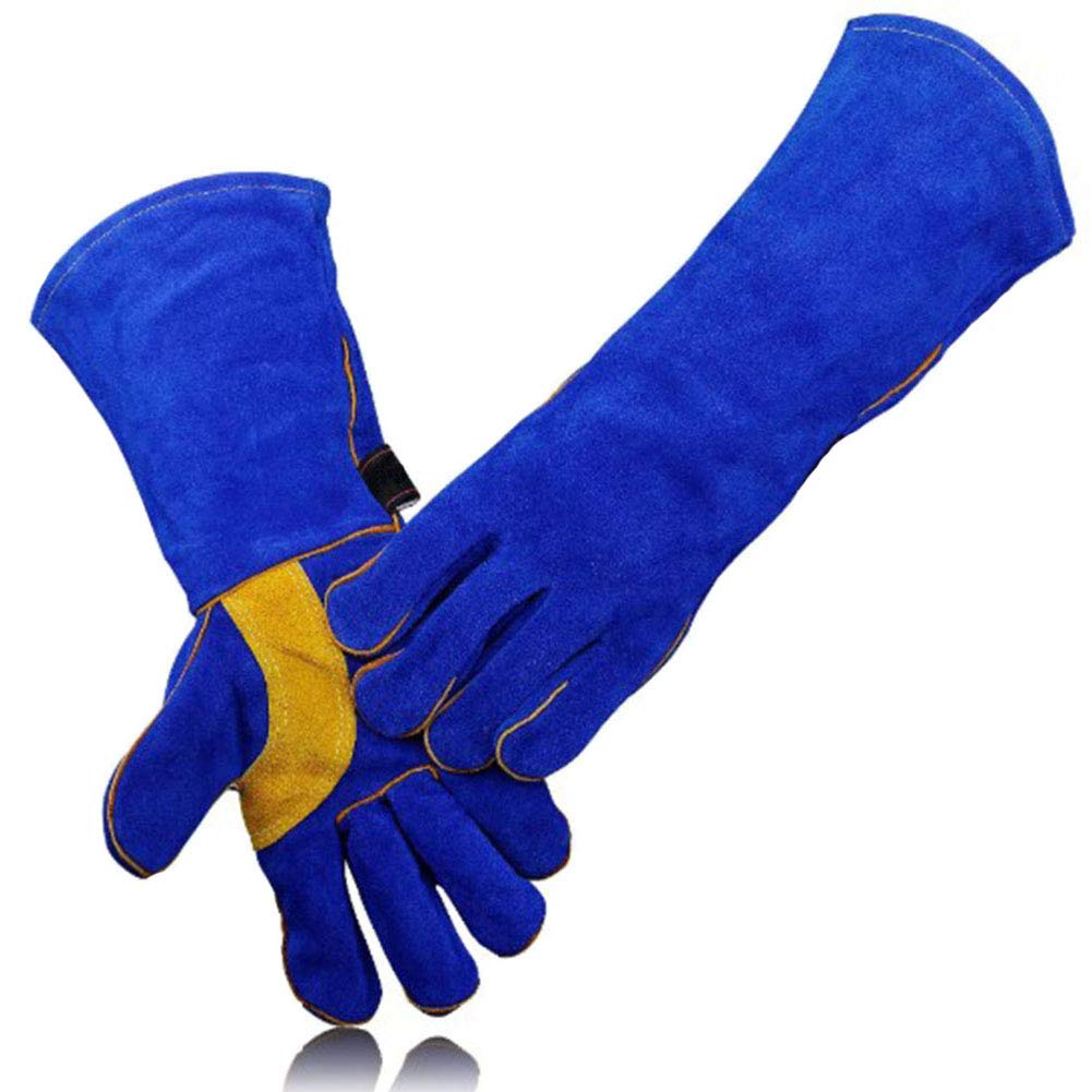 Guanti da Saldatura in Pelle Forgiati Resistenti Al Calore/Alla Fiamma,Guanti da Barbecue/da Campeggio/da Cucina Con Manica Lunga da 16 Pollici,Guanto da Saldatore Con Supporto Per Stufa,2 Paia