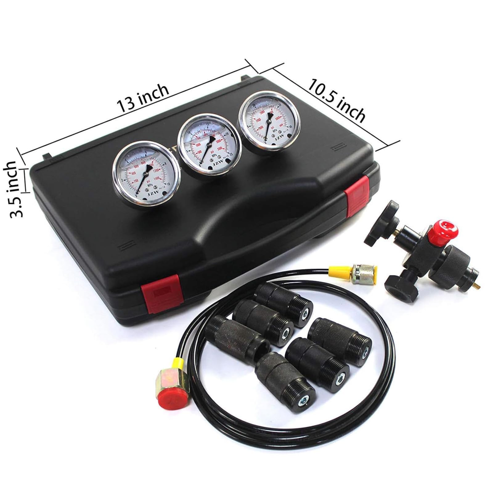 Kit de llenado de nitrógeno, Kit de Carga de acumulador hidráulico de nitrógeno, Sistema de Prueba de presión, Herramientas de Carga de Gas con 7 s, 3 manómetros, 1 Manguera de Gas