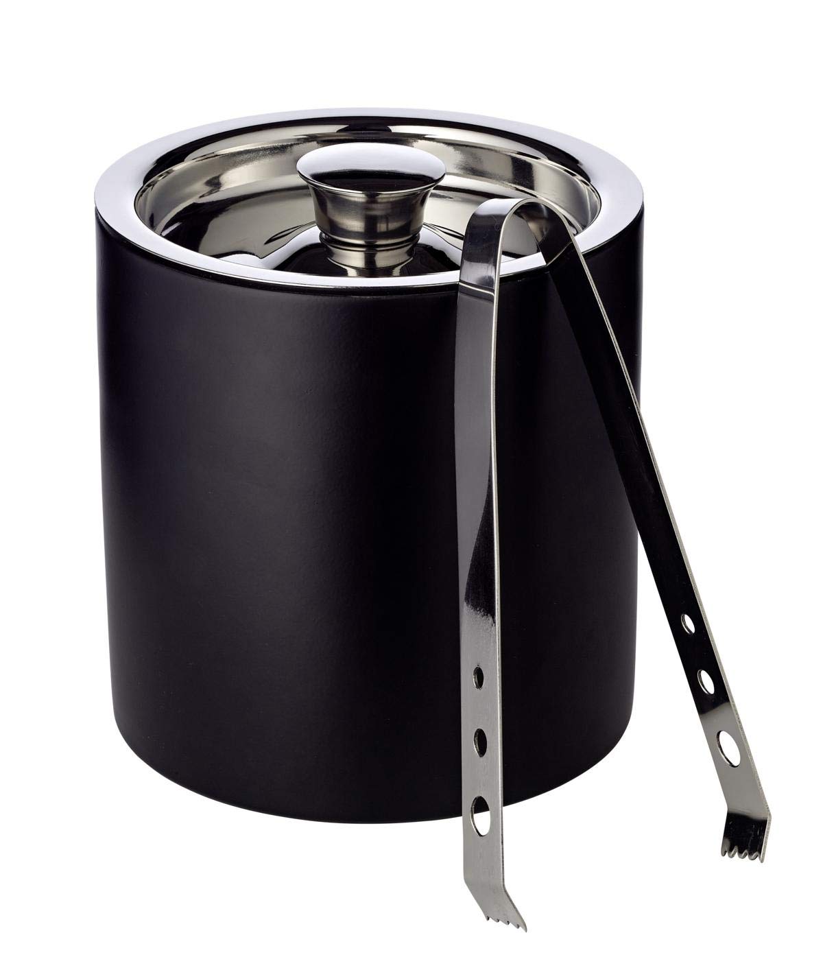 Edzard Secchio di Ghiaccio Pearl, Doppia Parete, Contenitore cubetti di Ghiaccio con Coperchio, Altezza 16,5 cm, refrigeratore Acciaio Inox Nero Matte