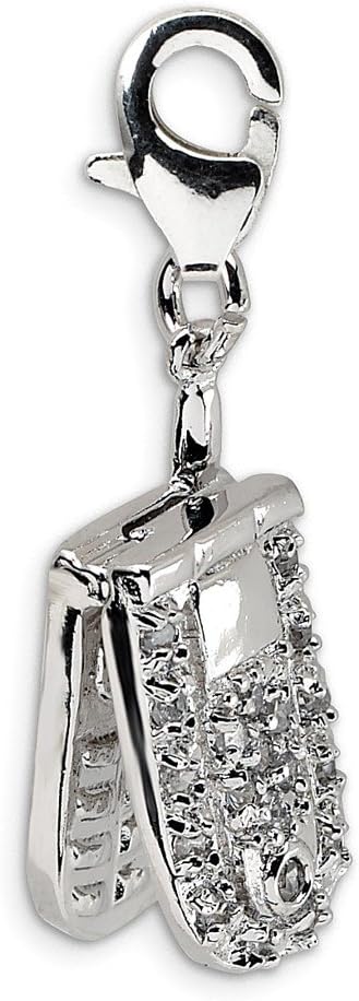 925 Sterling Silver Flip Cell Phone CZ w/Lobster Clasp Charm