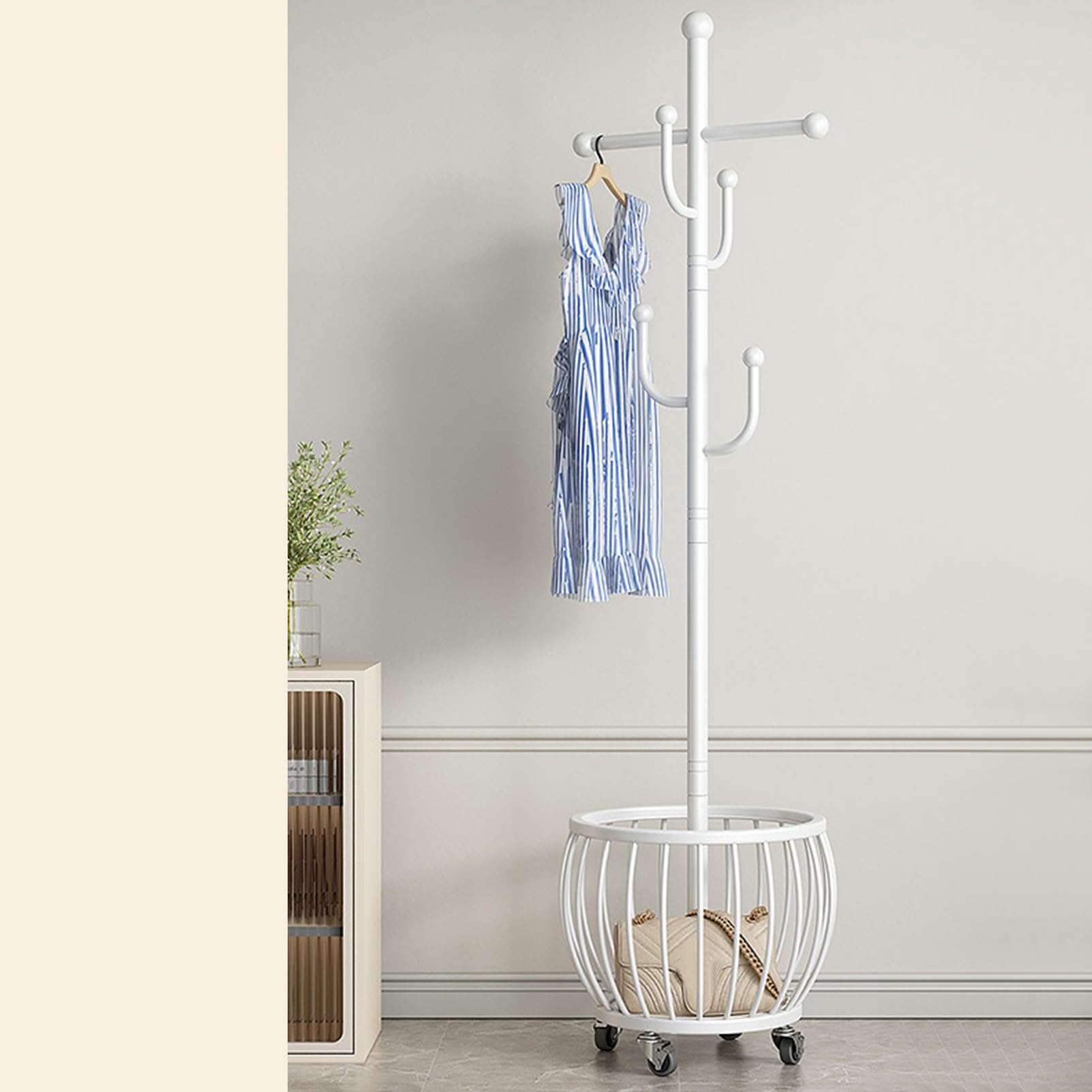Bedroom Dirty Clothes Basket, Floor Laundry Basket Hanging Rack, Iron Coat Rack, Removable Household Storage Basket