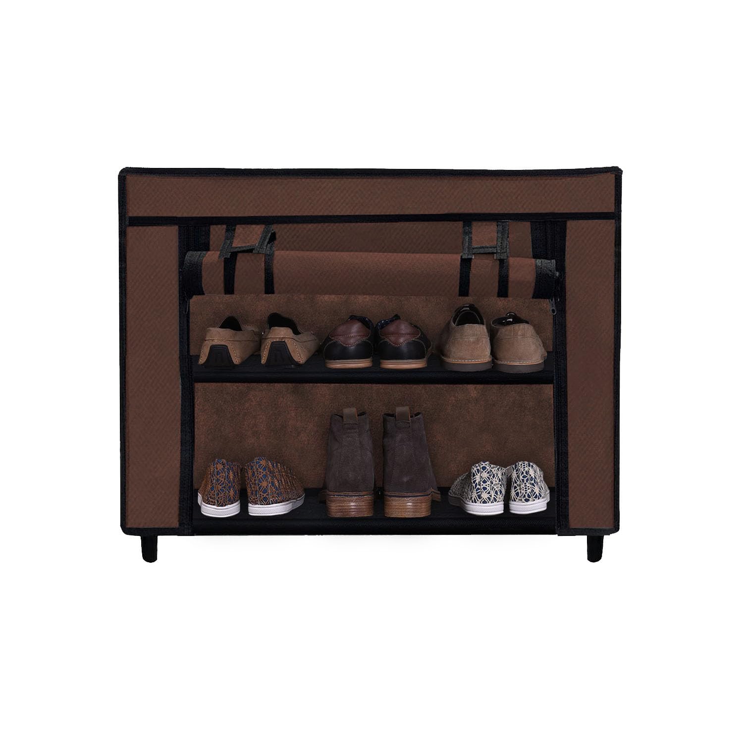 PHILOSHOP 2 Layer Brown Shoe Rack with Fabric Shelves & Cover– Space Saving Organizer-image-47