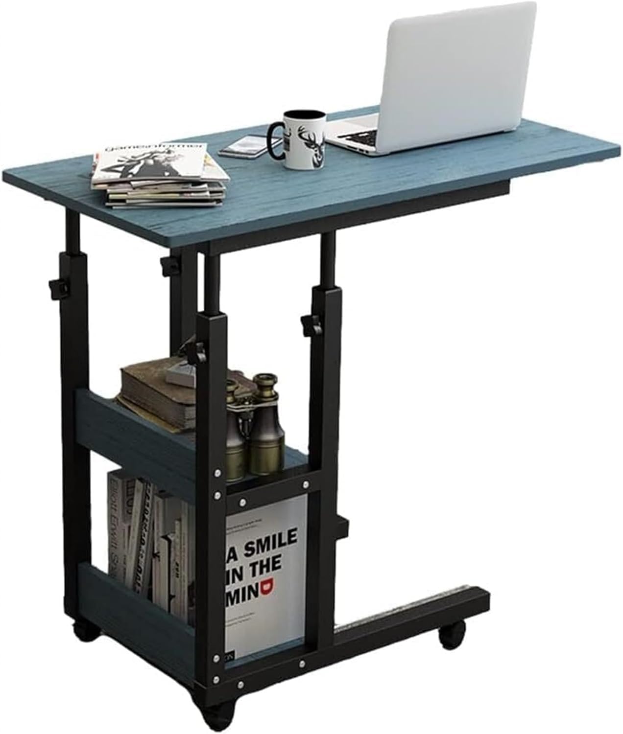 CGCSYZ Overbed Table with Wheels Small Standing Desk Portable Laptop Mobile Storage Sit-Stand Adjustable Height Cart Ergonomic, White, One Size (Blue One Size)