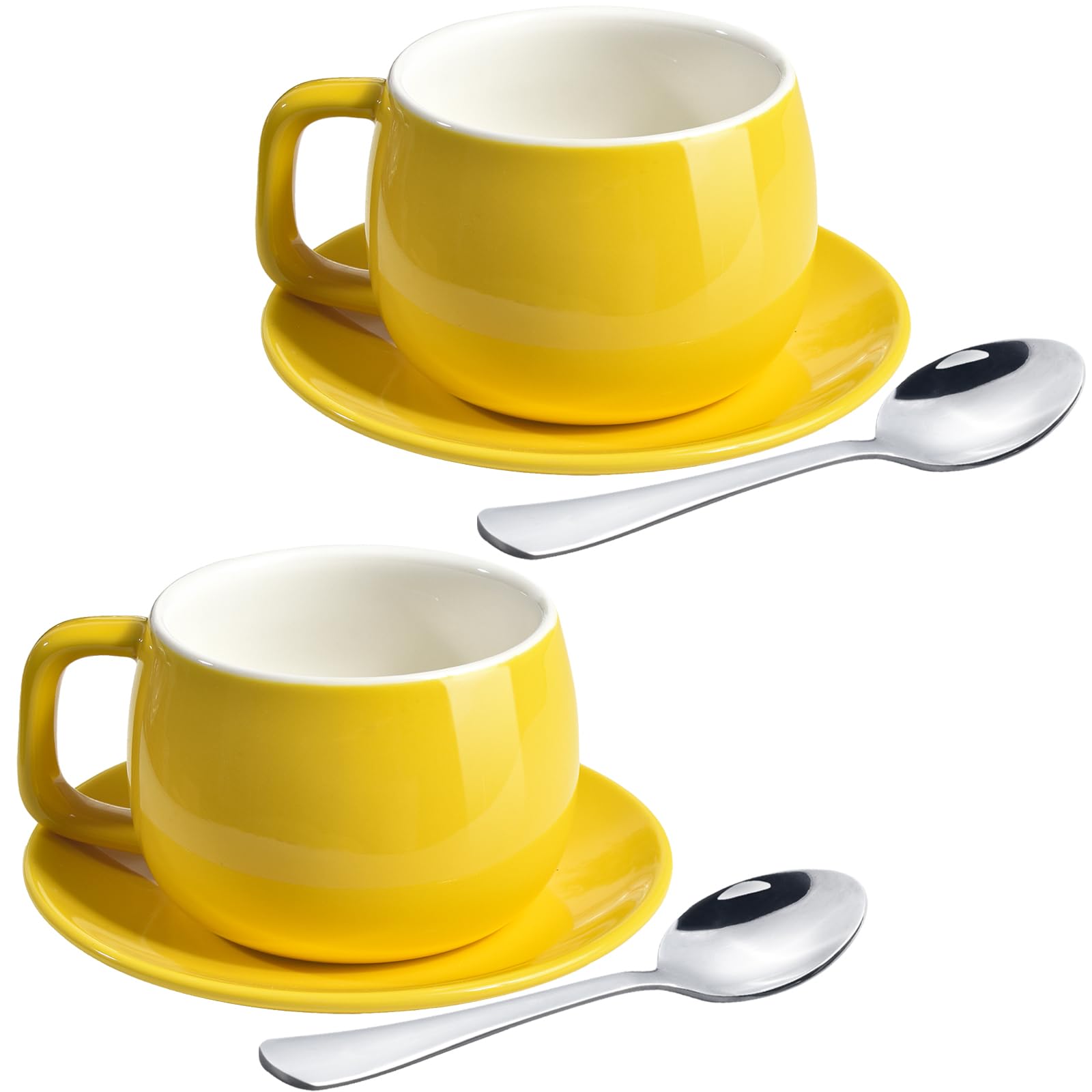 ionEgg Porcelain Coffee Cup with Saucer and Spoons 270ml/9.1 Ounce for Latte, Cappuccino and Tea, Yellow, Set of 2 โ image 1