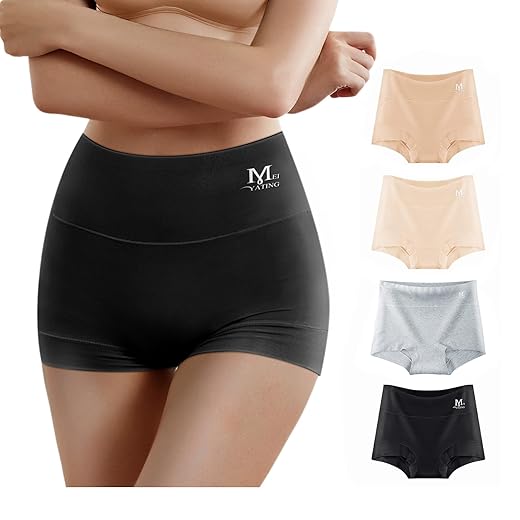 MEIYATING Boy Shorts Underwear for Women High Waisted Cotton Panties Stretch Briefs 4 Pack 2 MEIYATING Boy Shorts Underwear for Women High Waisted Cotton Panties Stretch Briefs 4 Pack