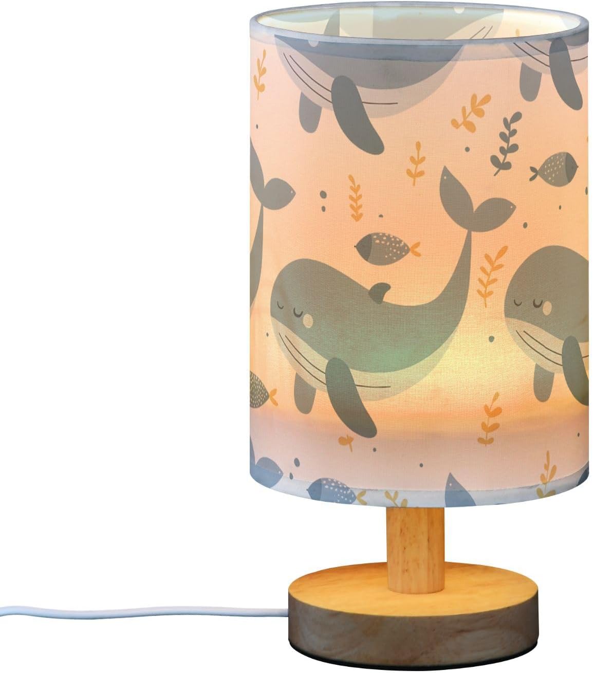 Bedside Table Lamp Whale Blue Ocean White Table Lamp for Bedroom Nightstand Lamp with USB Port LED Desk Lamp Shade Living Room Dorm Office