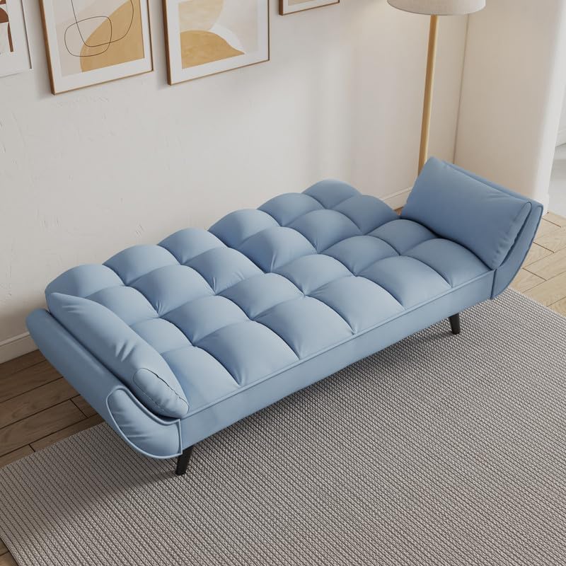 Miniatura 4 de 57" Convertible Sofa Bed Couch Sleeper Modern Velvet Home Loveseat Folding Daybed Guest Bed, Adjustable 3 Angles, Soft 2 Armrests Throw Pillow, for