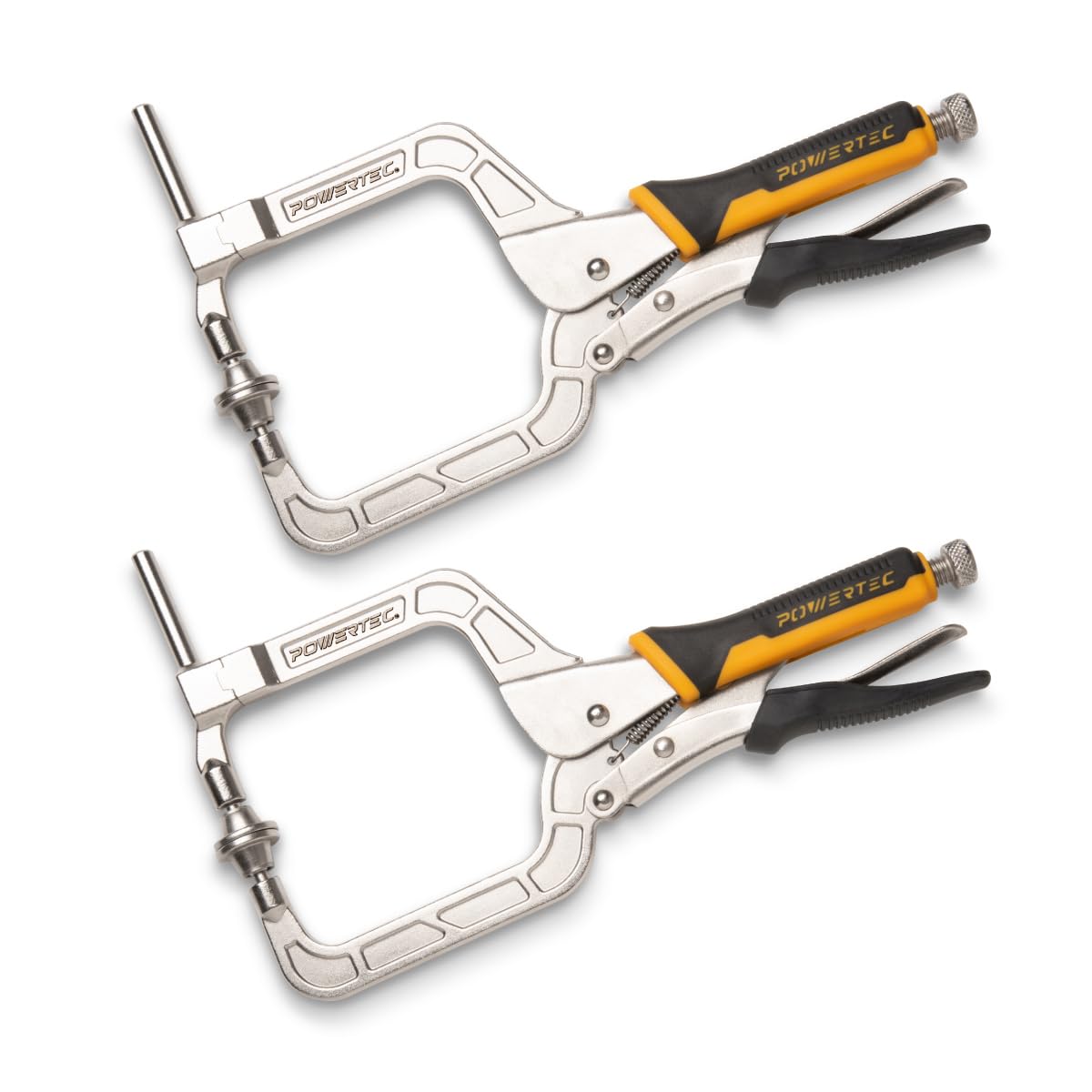 POWERTEC 71745 - Alicates de abrazadera de ángulo recto con agujero de bolsillo de dos vías, abrazaderas C de 12 pulgadas para carpintería - 2 unidades