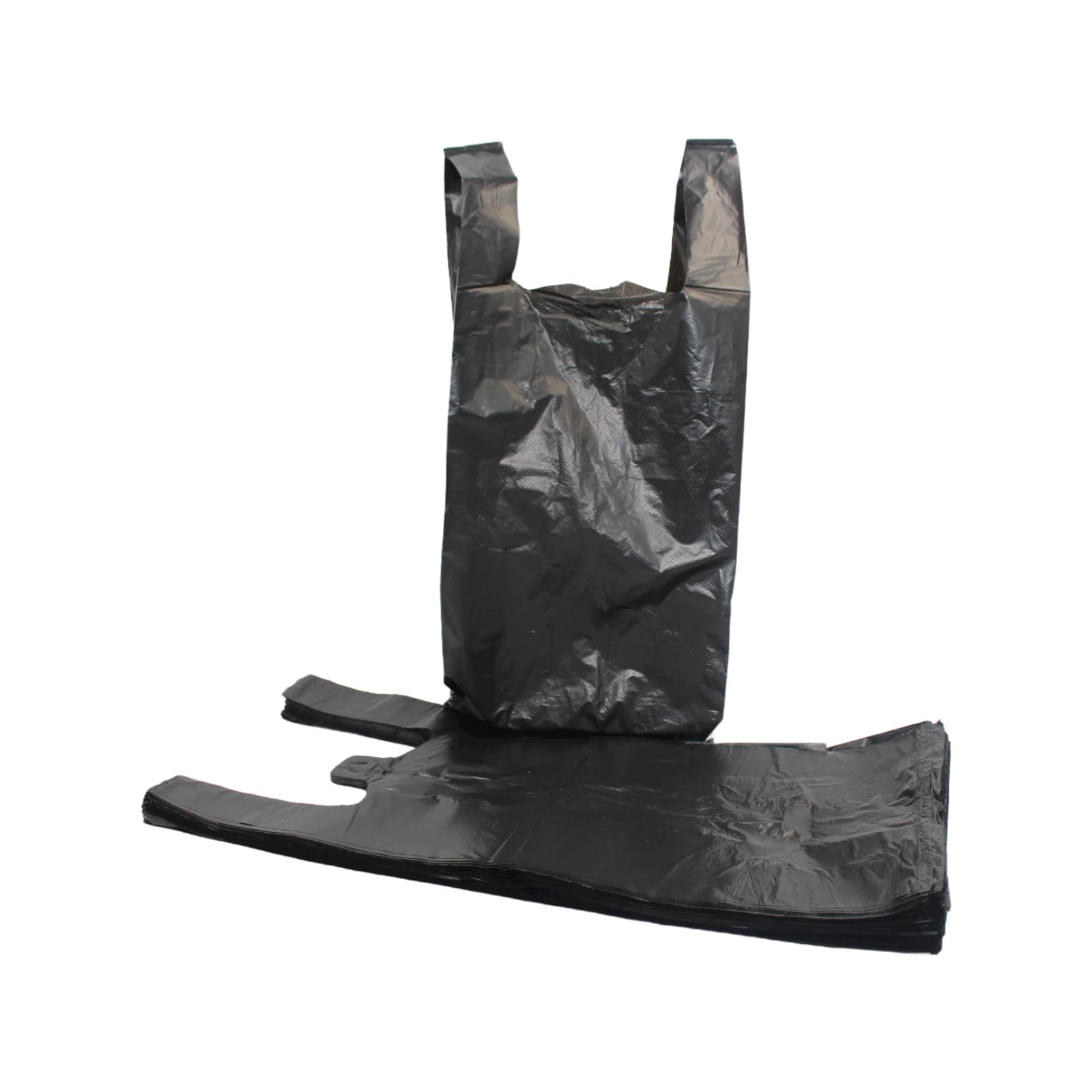 Sunrise Packaging 100 x Strong Hi-Tensile Black Bottle Carrier Bags - 8'' x 13'' x 18" - Durable, Reusable & Heavy Duty Black Vest Style Polythene Carry Bags for Wine, Beer, and Beverage