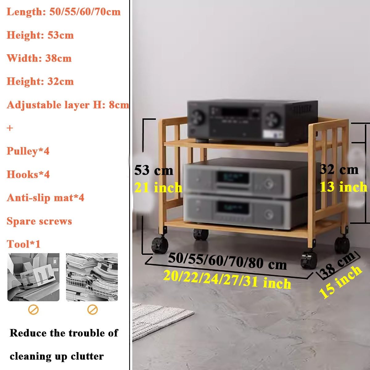 Home Audio Video Tower Media Stereo Component Unit Shelving, Record Player CD Cabinet Receiver Speaker Amplifier Stand, Corner Entertainment Center Game Consoles Storage Rack For Living Gaming Room(W-