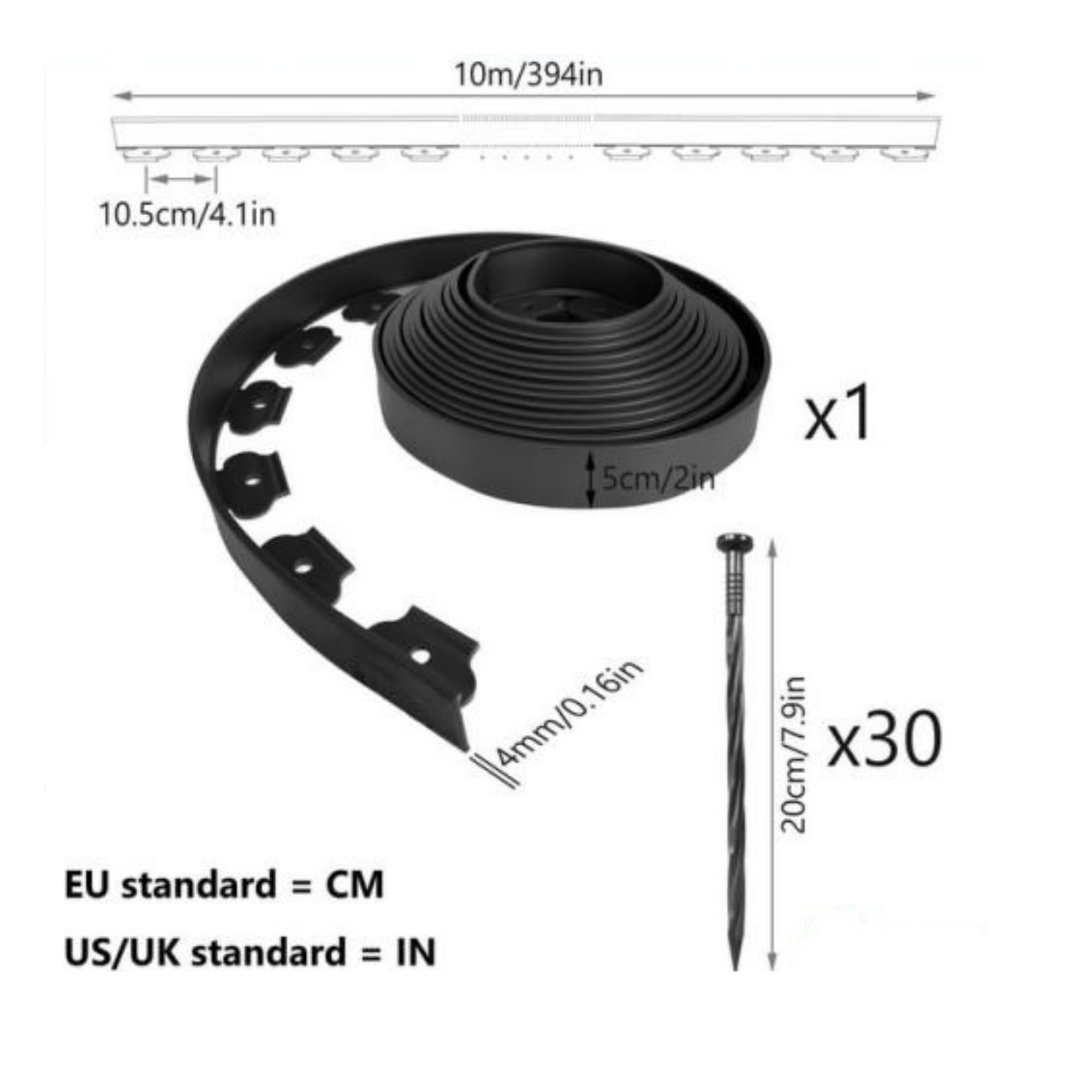 OTYMIOW Bordure de Jardin Flexible Flexible Noir 10m*5cm avec 30 Clous de Fixation, Bordure Jardin pour Bordures de Parterre Bordure Jardin Plastique Bordures de Jardin de Bordures de Pelouse