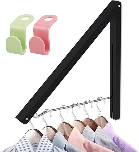 Paquete de 2 estantes de secado de ropa, colgador retráctil montado en la pared con barra de 32 pulgadas, colgador plegable para secadora de ropa