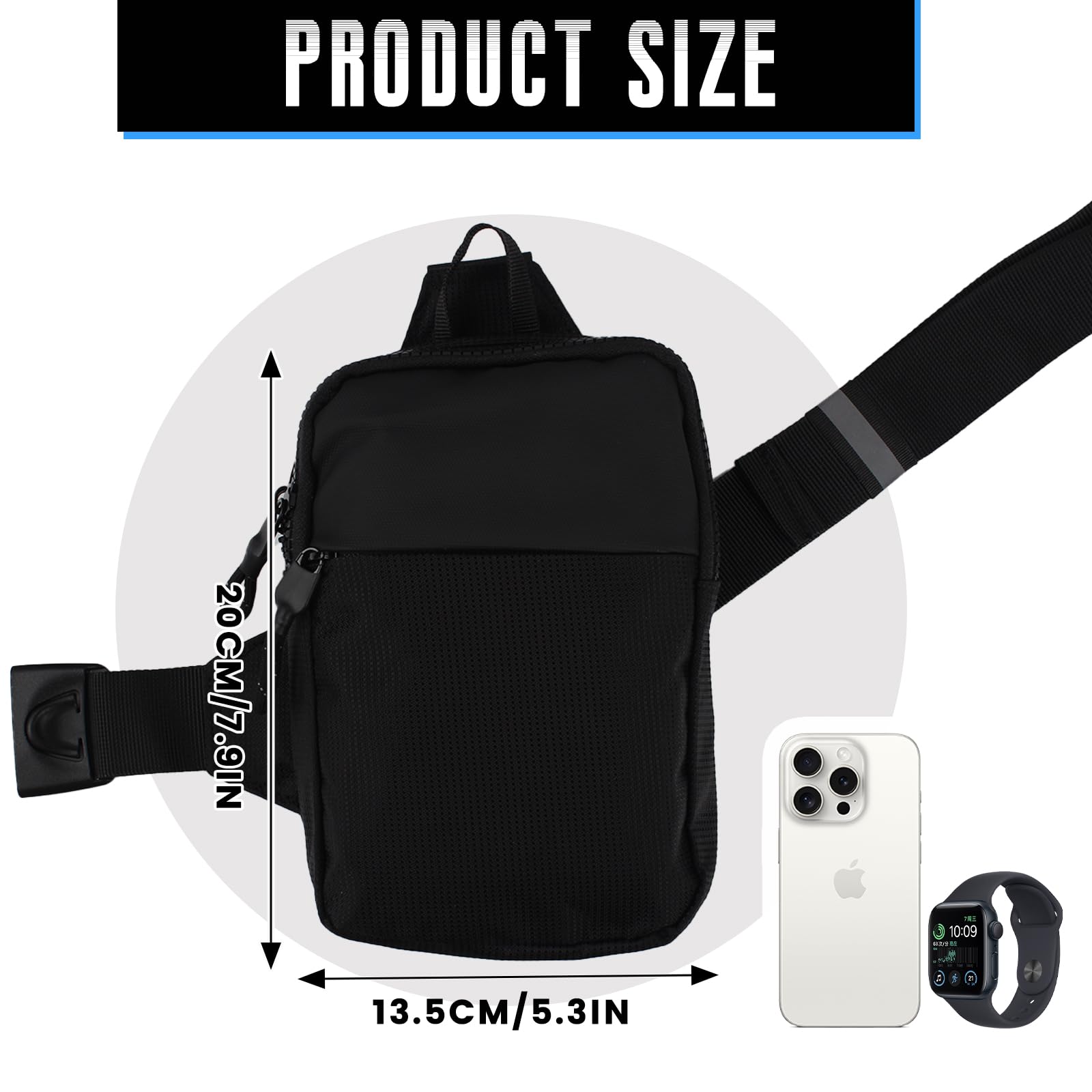 Noir Nylon Sac de Poitrine à Bandoulière Hommes, Sac Poitrine Petit Anti Vol Cross Body Bag Imperméable