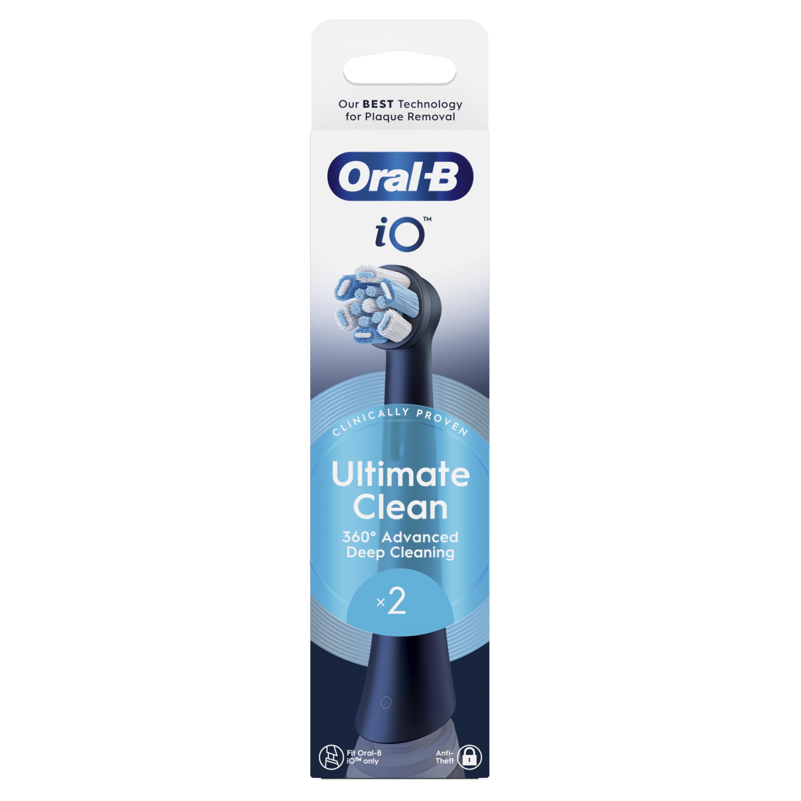 Oral-B - Juego de 2 cepillos de repuesto para cepillos de repuesto (limpios, automáticos, negros, cepillado profundo, eliminación de placa dental, cepillo redondo para cepillos eléctricos oral B iO