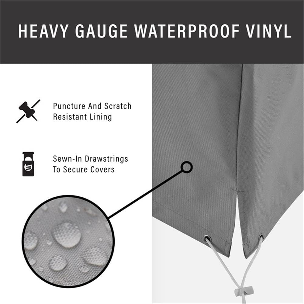 Pemberly Row Vinyl Polyester Patio Loveseat Cover, 58" W x 36.5" D x 30" H, Gray Waterproof Reinforced Fabric, Scratch and Puncture Proof, Sewn-in Drawstrings, Outdoor Furniture Protection
