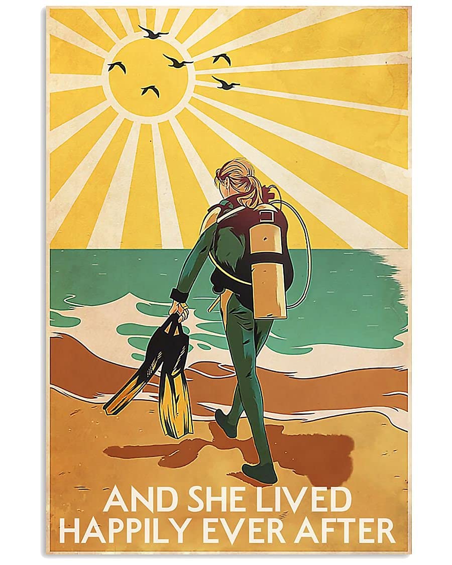 Biopracess Metalpostera25990 Scuba Diving And She Lived Happily Ever After Metal Sign Art Tin Metal Poster Gift 8X12 Inch