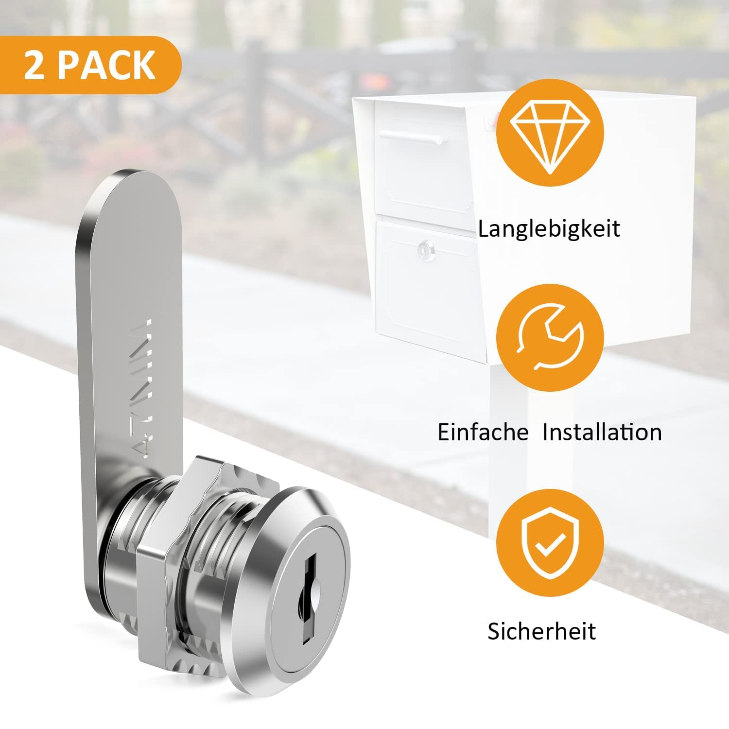 Litensh Brievenbusslot, veiligheidsslot met sleutels, kastslot, diameter draadslot, hefboomslot voor brievenbussen, kastdeuren meubelsloten, cilinderslot, camslot, kastslot 20mm
