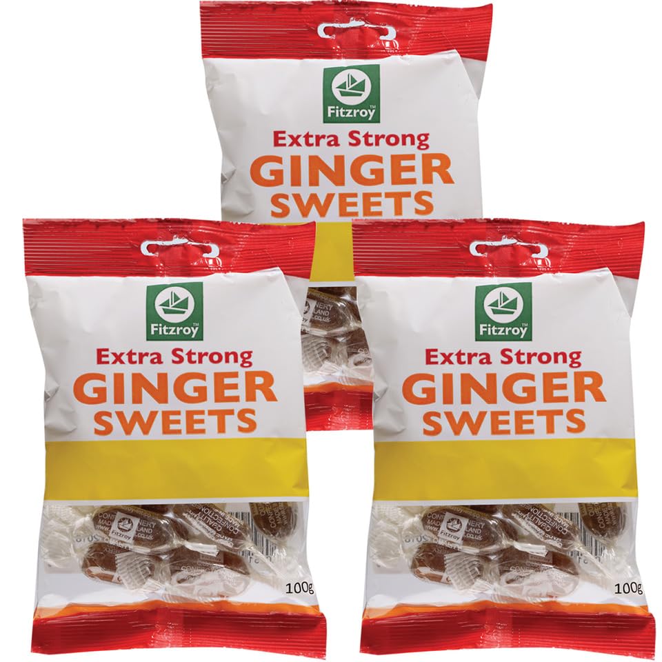 Extra Strong Ginger Sweets 3 x 100g – Hard Boiled Sweets, Individually Wrapped sweets, Vegetarian, Vegan, Gluten Free, Travel Sweets, Hard Candy, Sweet shop, Boiled Sweets Wrapped