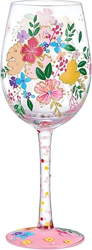 NymphFable Copas de vino pintadas a mano con flores silvestres, regalo de cumpleaños para mujeres, con caja de regalo personalizada, 15 onzas