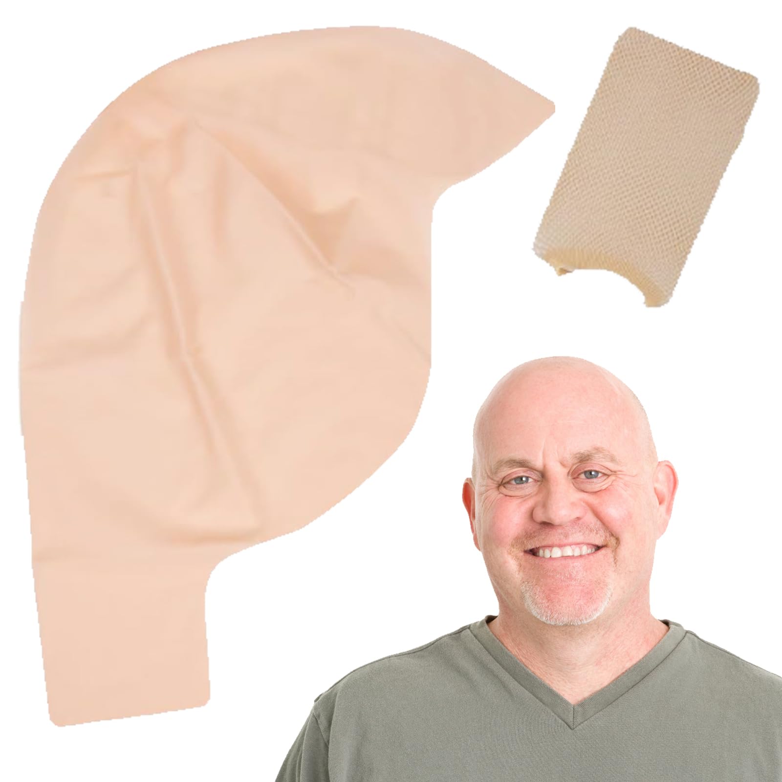 Gru Costume, Bald Cap, 2 PCS Bald Cap Adult with 1 Bald Saps + 1 Hair Net, Skin Color Latex Bald Cap for Adults, Bald Wig for Adult Halloween Party Bar Masquerade Christmas Old Lady Hairstyle for 14+