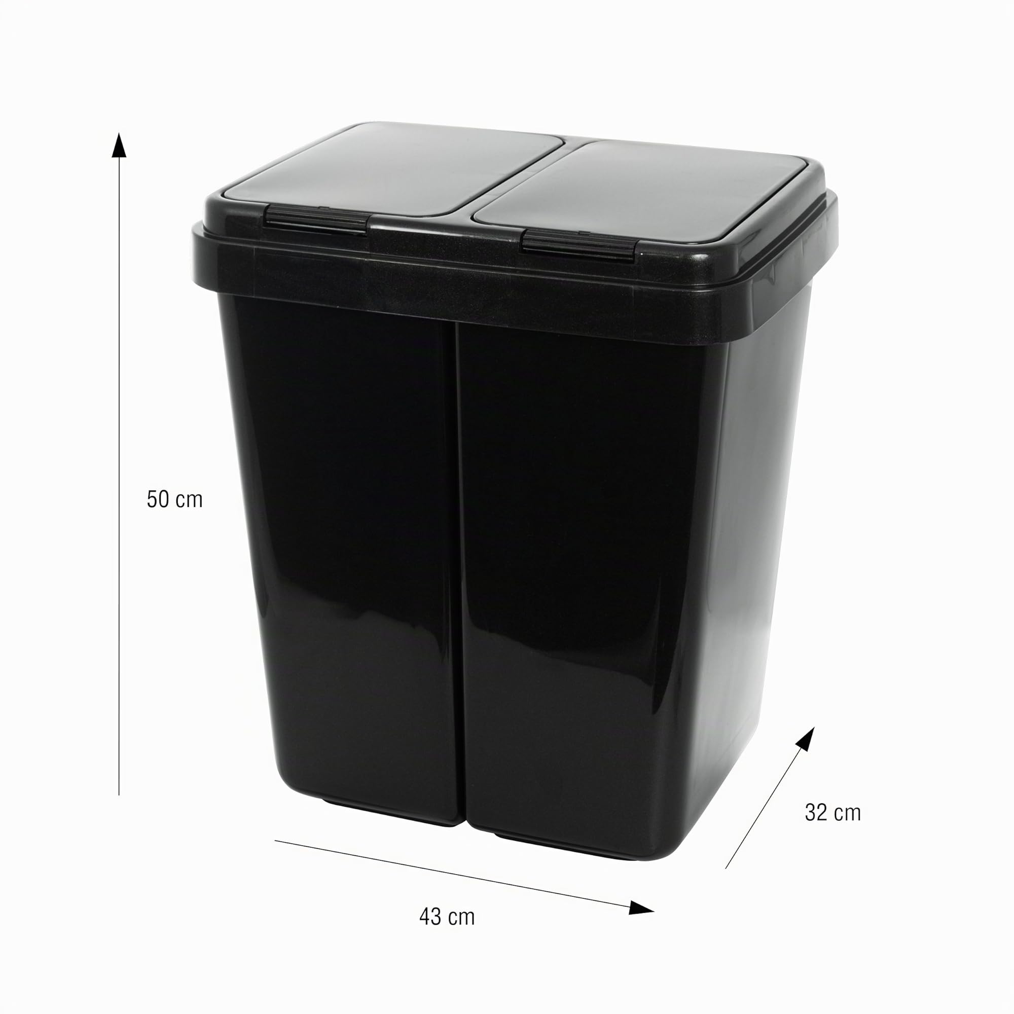 Grizzly Doppelmülleimer 2 x 25l Recycling - Abfallbehälter mit 2-fach Deckel - Anthrazit Metallic - Kunststoff - 50l Gesamtkapazität
