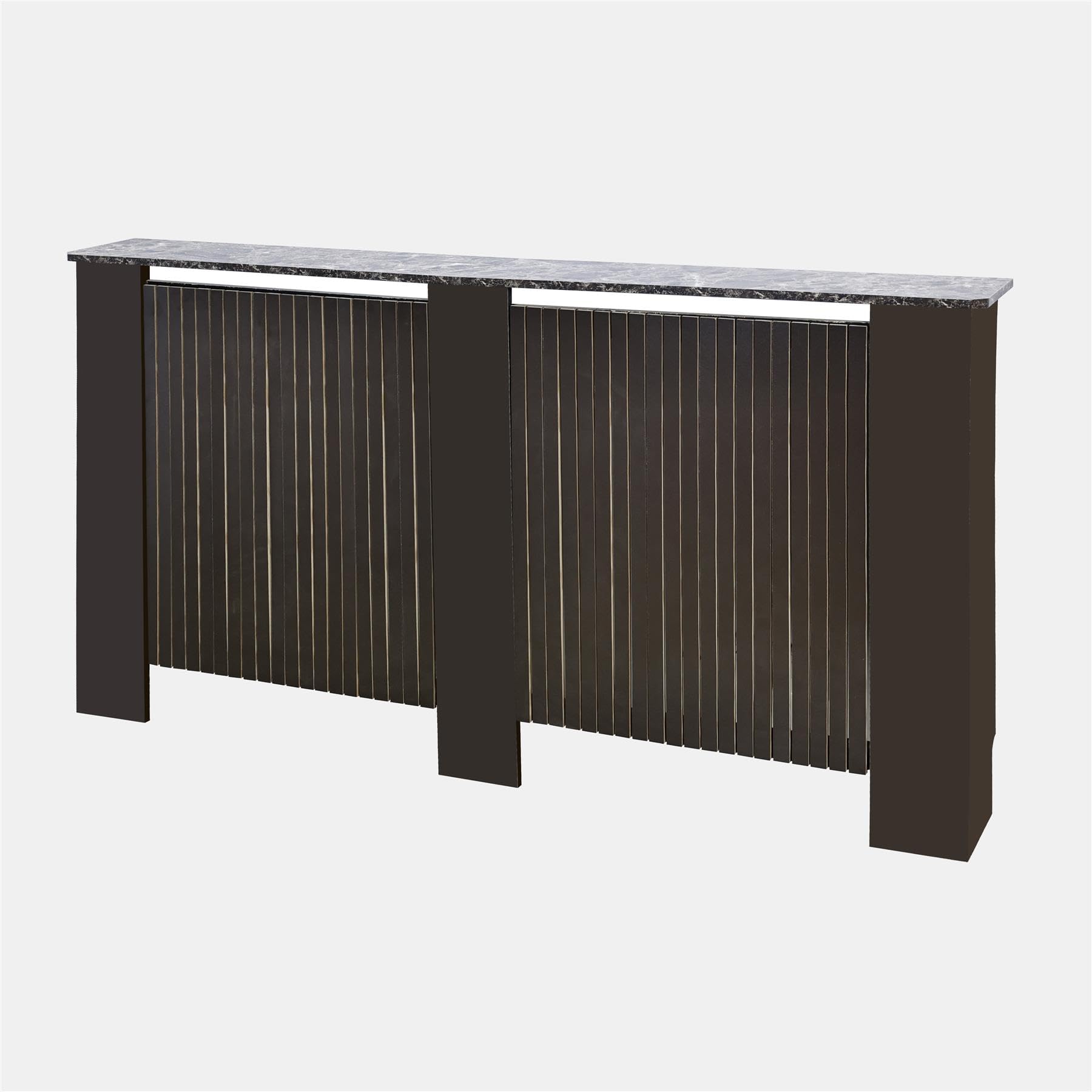 OHS Large Radiator Cover Ribbed, Modern Slatted Front MDF Cabinet Decorative Heater Cover with Top Shelf Radiator Covers for Living Room Bedroom Hallway, Marble Dark Wood - 150 x 82 x 19cm
