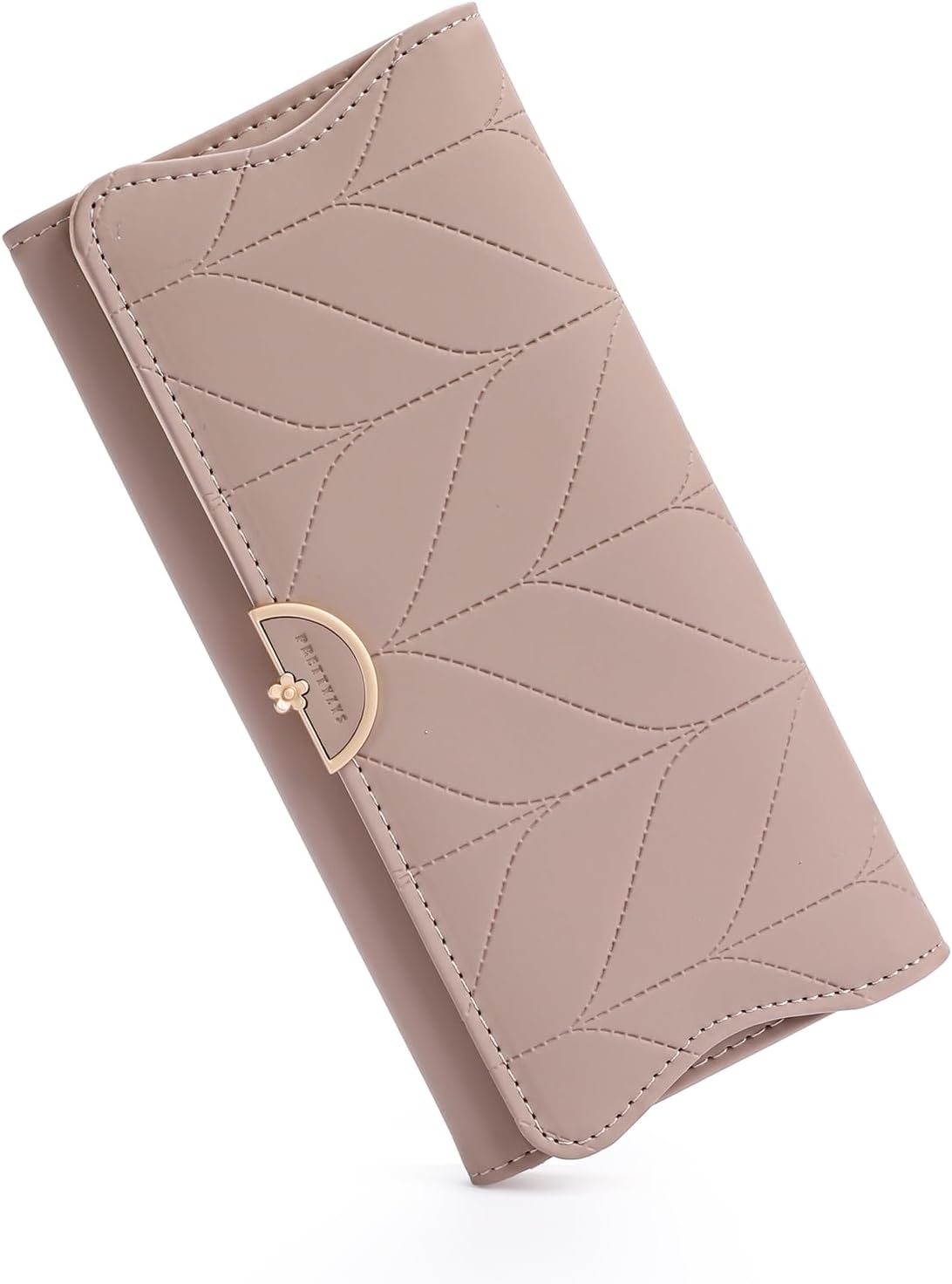 RNIEGA Leather Wallet for Women Trifold Womens’ RFID Blocking Wallet Card Holder Purse Clutch with Zipper Coin Pocket,Dark Grey, 1A-Soybean Sand