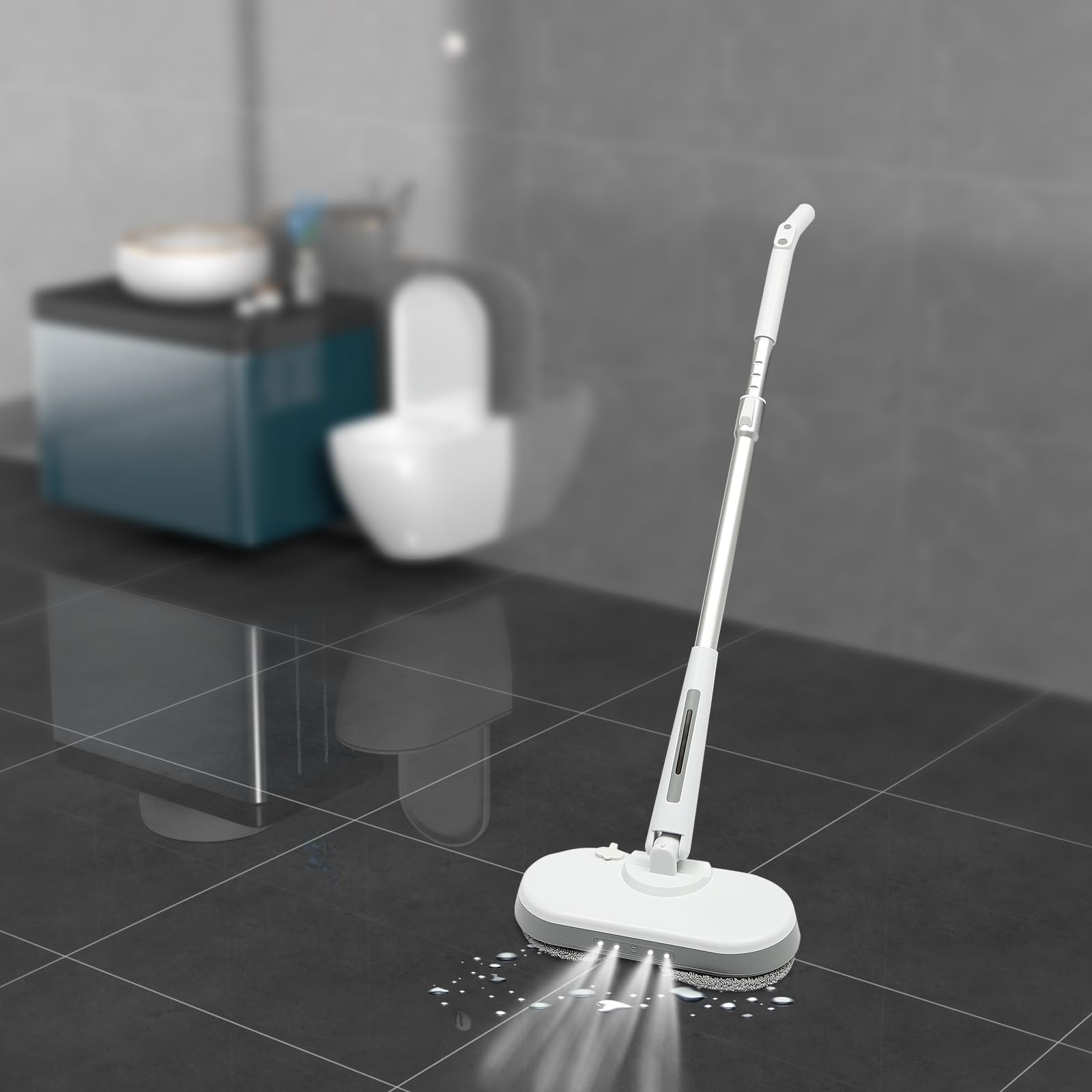 Elektrischer Wischmopp 9000 U/min mit Sprühfunktion | Akku Bodenwischer mit 350 ml Wassertank für Parkett Fliesen Laminat mit LED Licht Rotierende Mopps Nass Trocken Reinigung