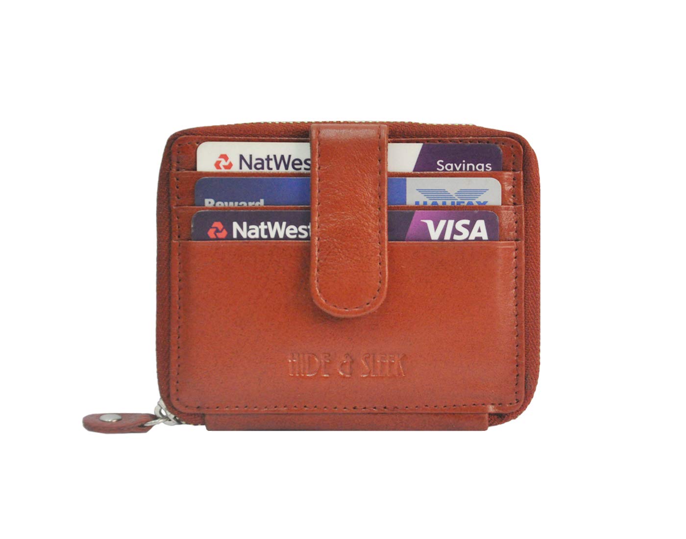 RFID Protected 12 Slot Genuine Leather Unisex Credit Debit Card Holder Wallet Money Zipper Purse (Brown)-image-34