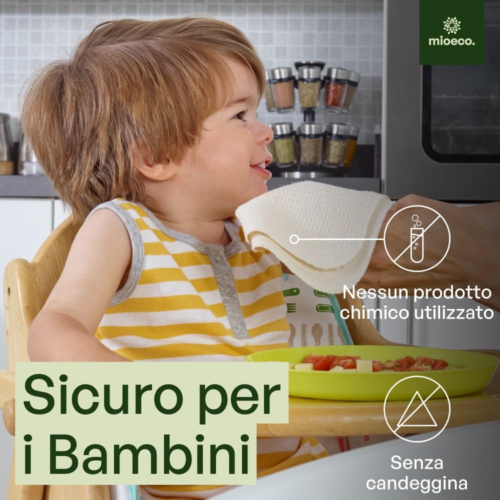 Mioeco Set da 20 Panni Cucina Riutilizzabili – Panno Spugna Lavabile in Cotone Biologico – Alternativa Eco ai Canovacci in Spugna – Super Assorbente, Resistente e Sostenibile