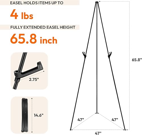 Vista 23 de Caballete negro de 3 piezas para soporte de letrero de boda, caballete de arte ligero ajustable de 66 pulgadas para exhibición, letrero de boda