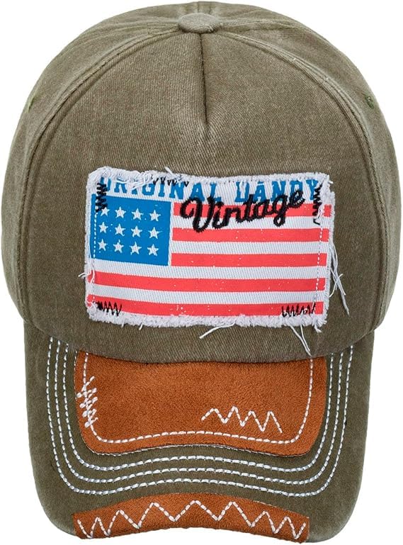 Image of Handcuffs Denim Caps for Men & Women American Flag Embroidered Hats | Baseball Cap | Casual Caps | Summer Hat (Khaki)