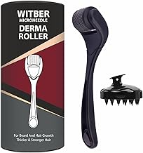 WITBER Derma Roller for Beard Hair Skin Face 540 Titanium.25mm - Self Care Gifts Facial Skin Care Tools - Hair Scalp Massager Shampoo Brush with Soft Silicone Bristles Comb Scrubber