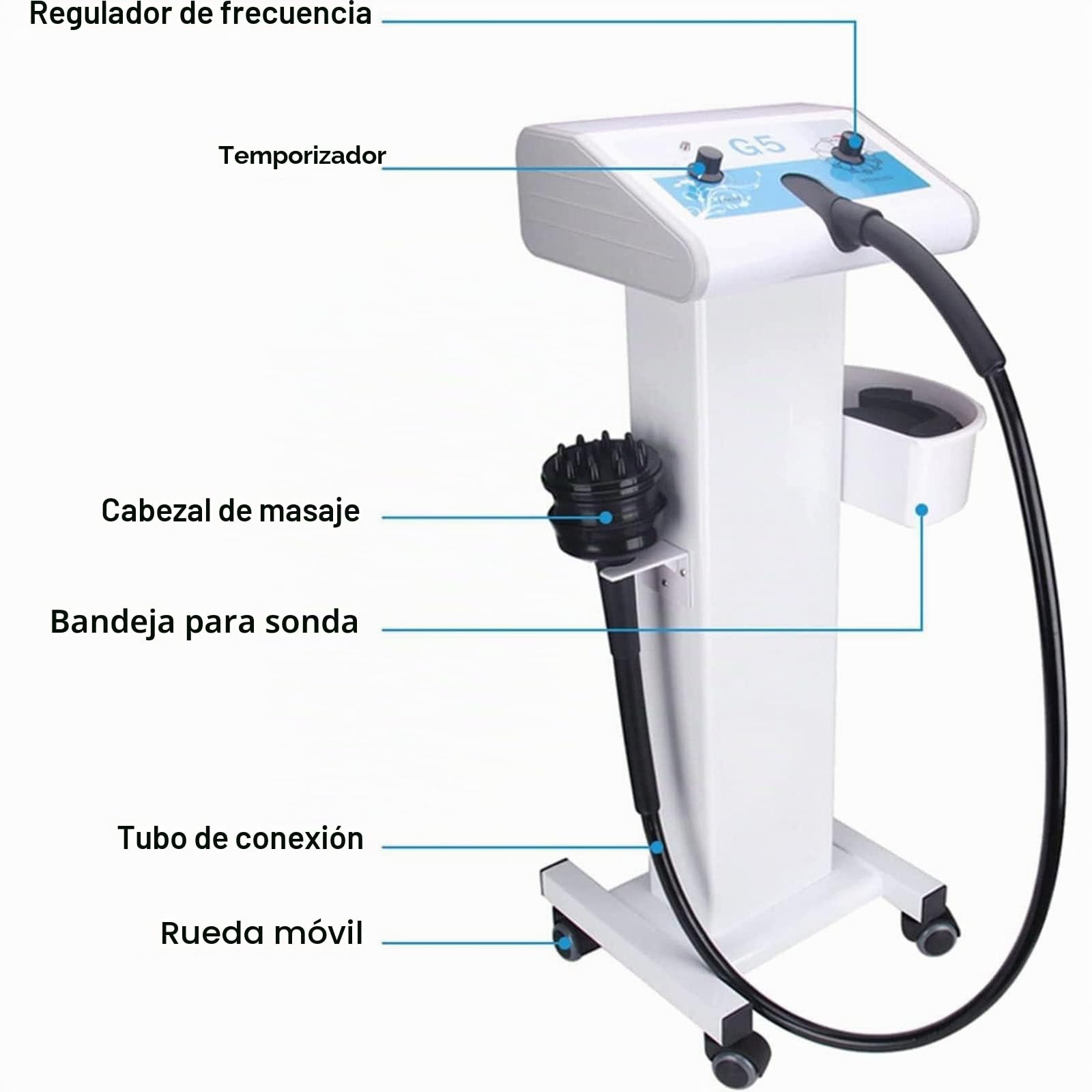 Máquina masajeadora corporal de vibración G5 Masajeador de cuerpo completo con 5 masajeadores Equipo de belleza adelgazante de cabeza Mecanismo de masaje de vibración de alta frecuencia Máqu