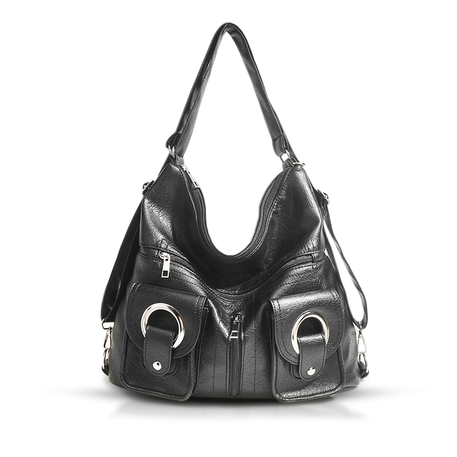 Shoulder Bag for Women, Leather Backpack, Tote Bags with Adjustable Shoulder Strap, Vintage Purse Suitable for Important Occasions, Work, Travel(Black)