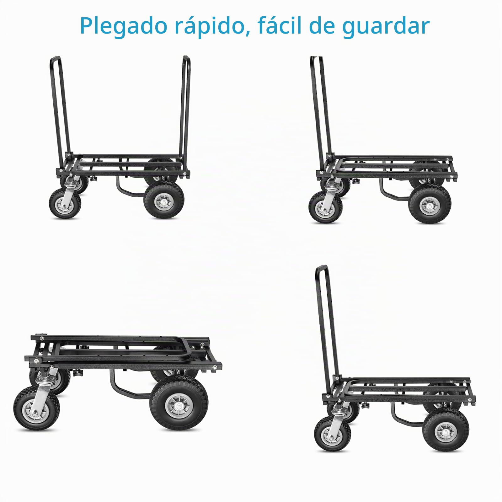 Carro utilitario Plegable PROAIM Vanguard UC5, Extensible 32-53", 200 kg | Carro de acero con 8 configuraciones, ruedas delanteras giratorias de 8", traseras de 10", frenos y asa plegable