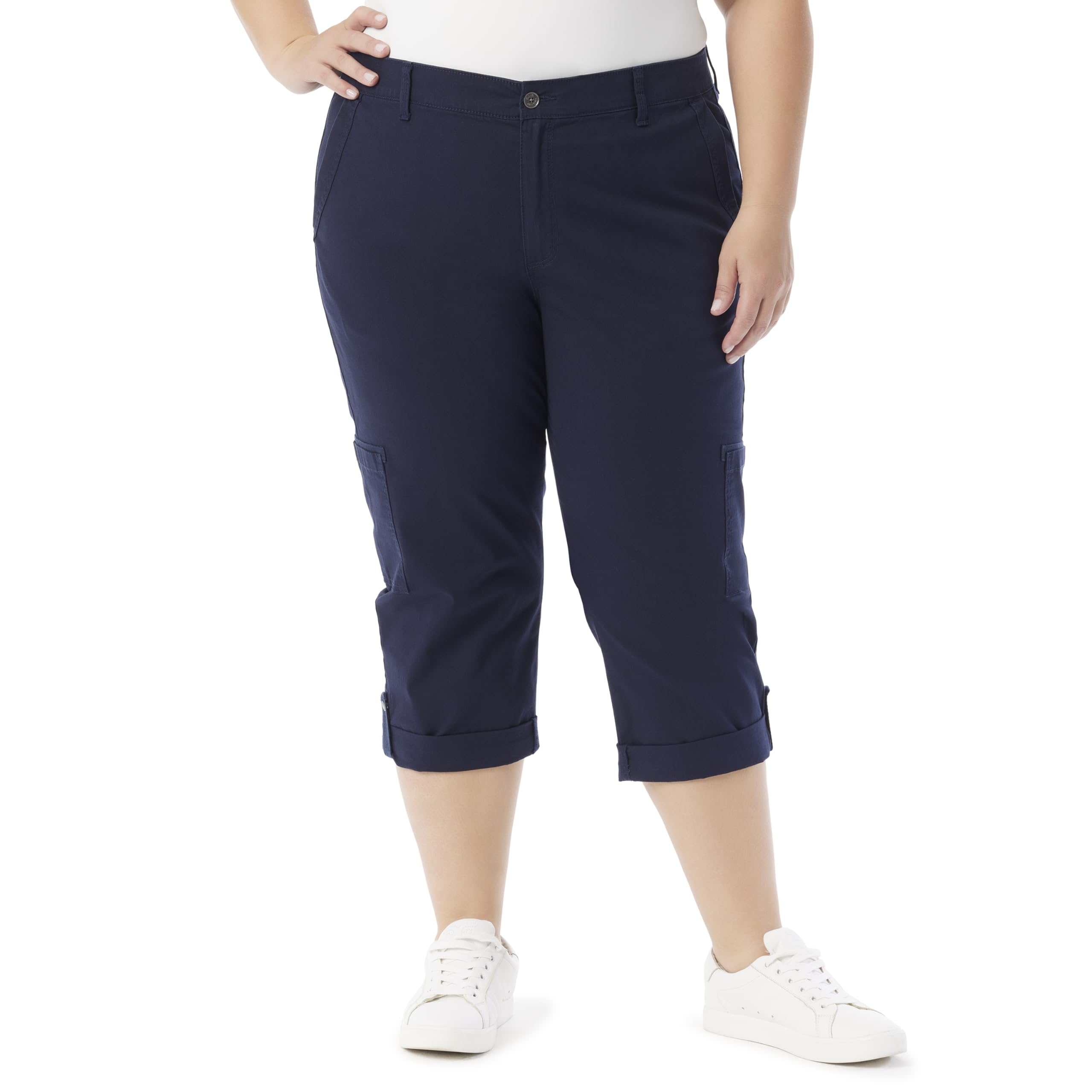 Gloria Vanderbilt Womens Cargo Capri Tab Roll Cuff with Zip Front and Elastic Waist Standard