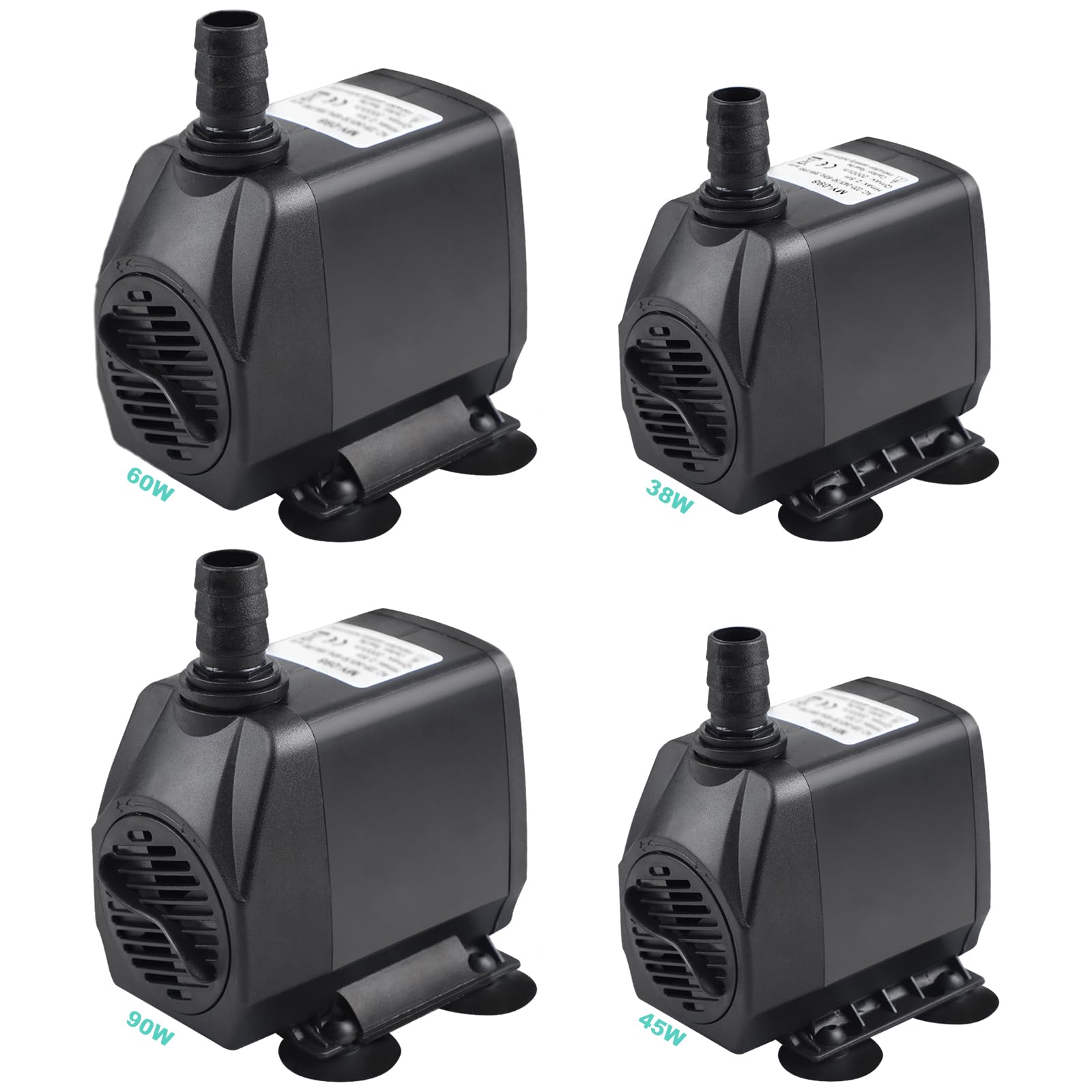 EXLECO Bomba Acuario Sumergible para Aguas Sucias 4500L/H 90W 220V Fuente Exterior Estanque Achique 1 Manguera 4 Boquillas
