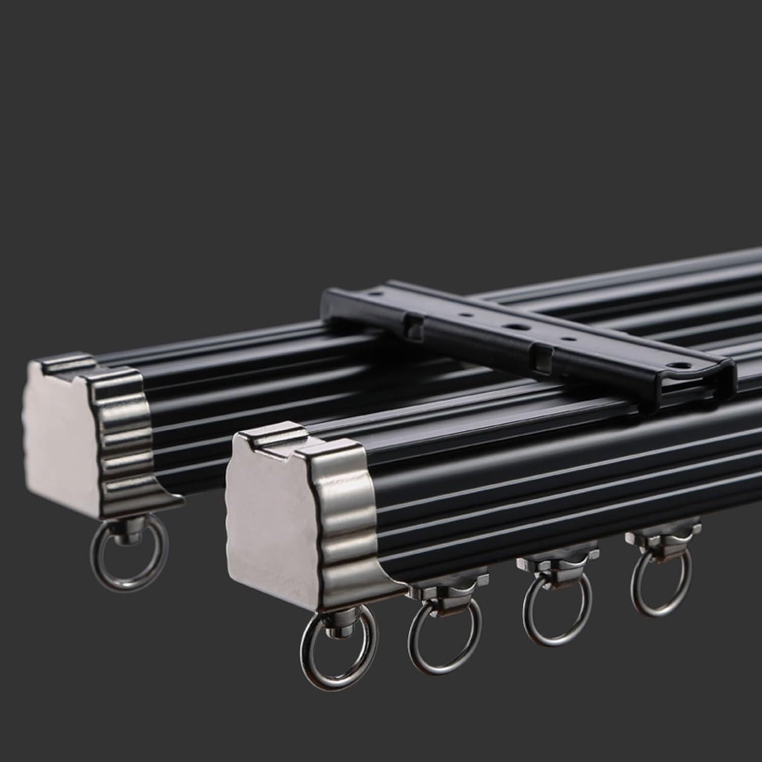 Wytrzymały system szyn z podwójną zasłoną do zatoki elastyczny aluminiowy karnisz, akcesoria, cichy podwójny pręt do zasłon, 3,5 m, czarny