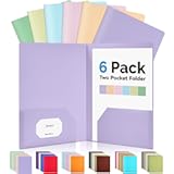 Sooez 6Pack Folders with Pockets, Pastels Colors, Heavy Duty Pocket Folder, Plastic Folders with Pockets, 2-Pocket Folder Bulk, Aesthetic File Folder, Back to School Office Filing Supplies