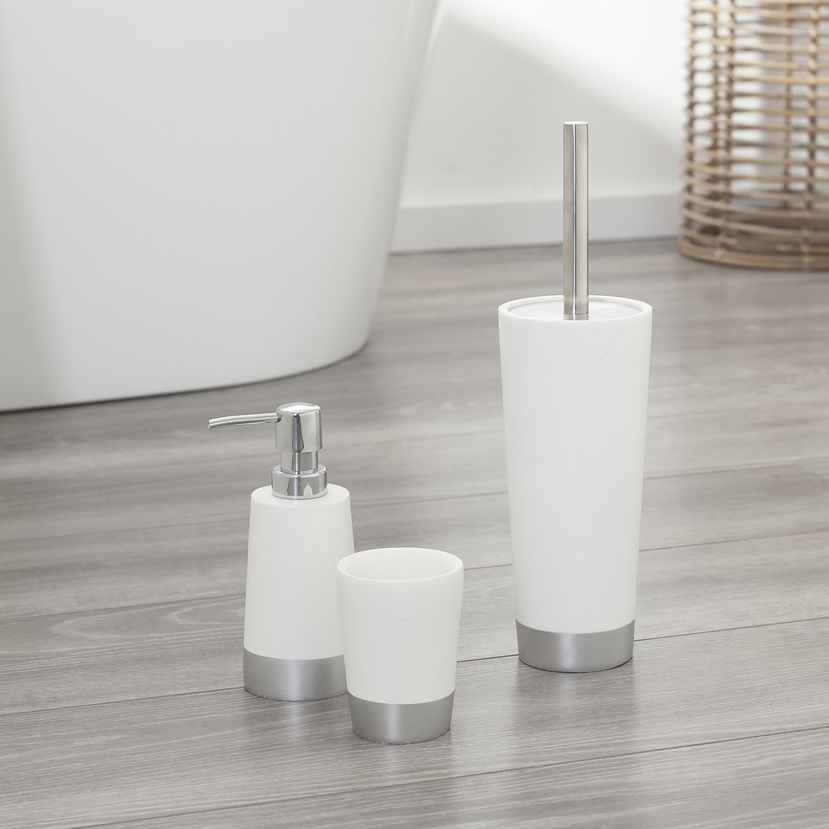 Sealskin Glossy Scopino e Portascopino da WC Set, Poliresina, Argento, 33,6 x 9,5 x 9,5 cm