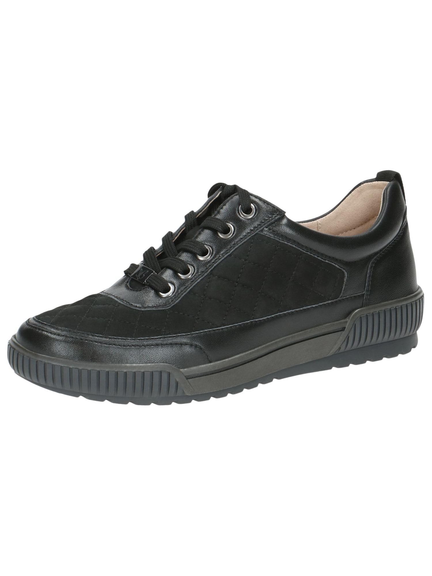 CAPRICE Women's Low-top Leather Sneakers with Laces, Black (Black Comb), 7.5 UK