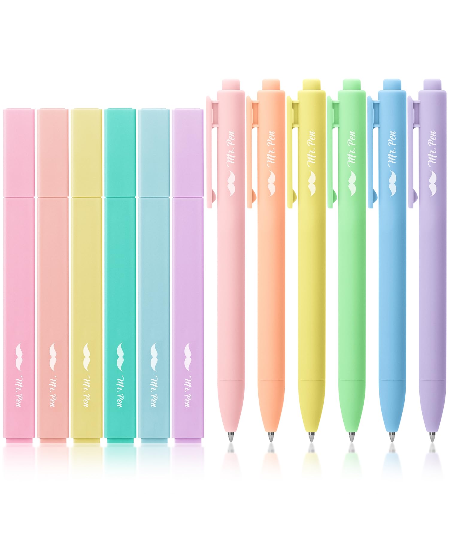Mr. Pen- Aesthetic Highlighters and Gel Pens, 12 Pack | Pastel Colors Bible Highlighters No Bleed, Fine Point 0.7mm Gel Pens, Fast Dry and No Smear for Bible Journaling, Planner