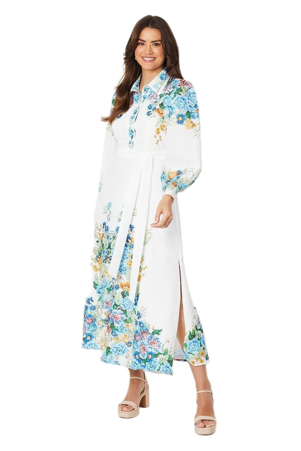 Wallis Summer Floral Western Shirt Dress, 12, Ivory