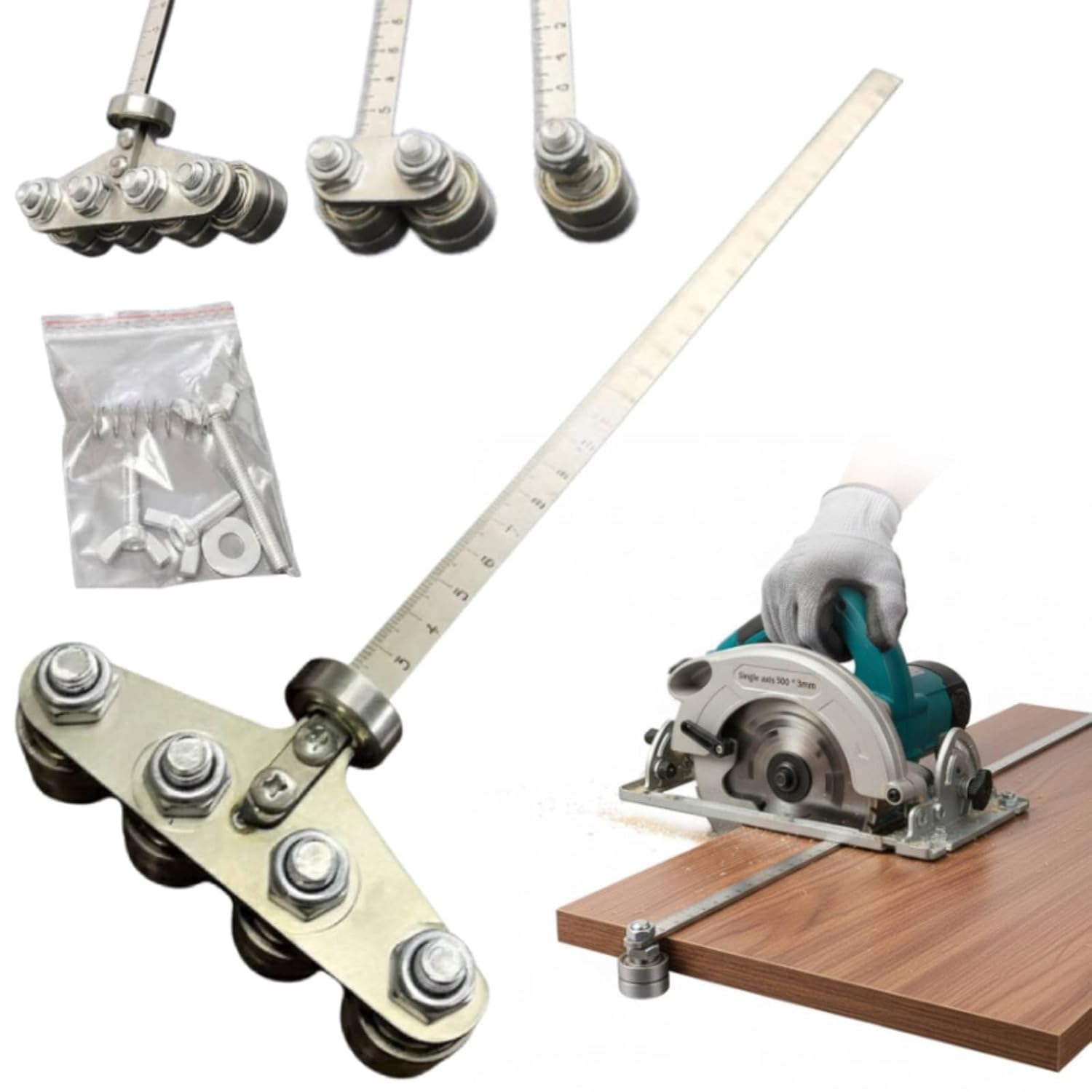 Stainless Steel Precision Cutting Guide – Adjustable Guide Rail & Positioning Calipers for Precise Measurements & Easy Wood Cutting with Circular Saw Guide Rail (Four-axis 60cm/23.62in)
