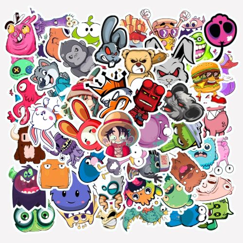 Image of Funny Monster Sticker Pack of 50 - Waterproof Vinyl Cartoon Character Stickers for Laptop, Water Bottle, Notebook, Journal, Phone Case, Luggage & DIY Decoration | Cute & Quirky Creature