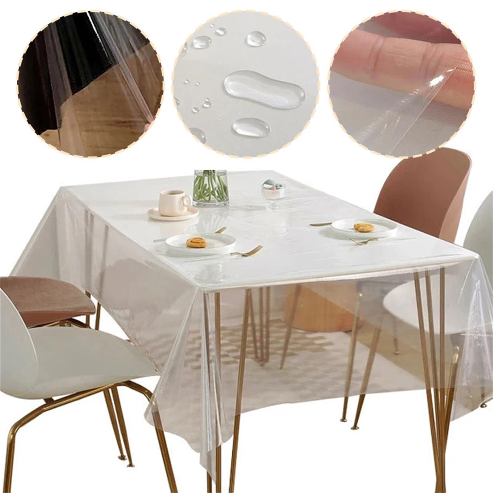 Manteles Individuales Transparentes Mantel Transparente de PVC, Protector de Mesa, tapete Rectangular Impermeable de Tela de Vidrio Suave(80X140cm)